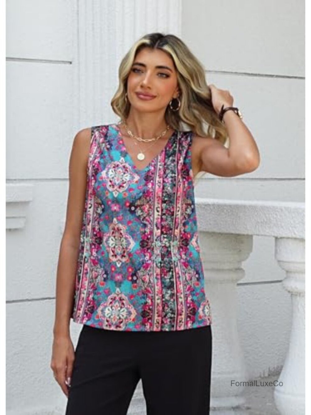 Womens Satin Tank Tops Dressy Pleated V Neck Sleeveless Silk Shirts Business - Picture 3 of 6